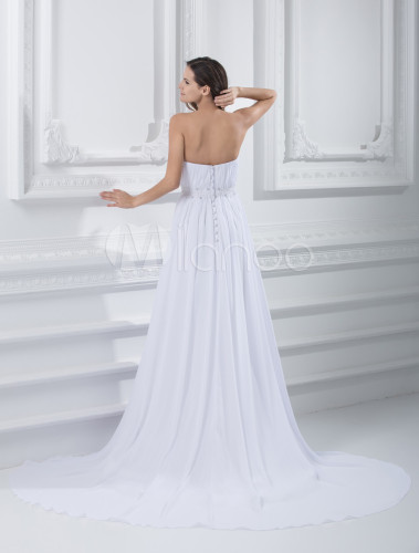 Chic White Beading Strapless A Line Bridal Wedding Gown 5338