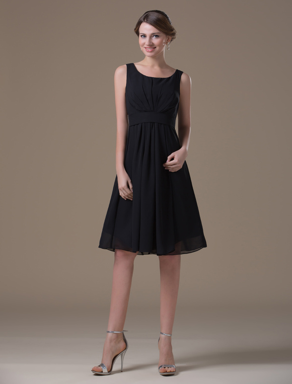 Black Chiffon Tea Length Maternity Bridesmaid Dress