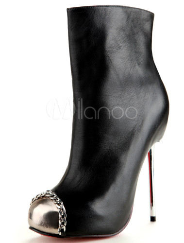black high heel mid calf boots