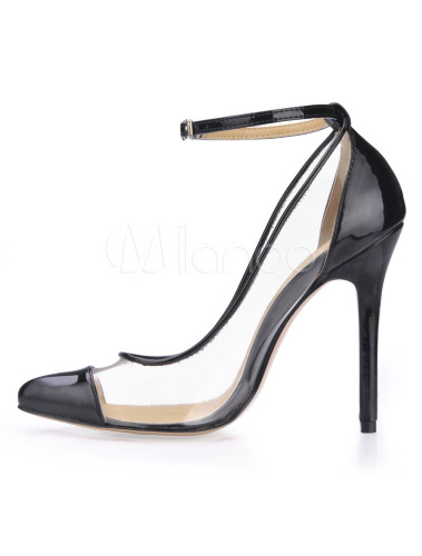 black pvc heels