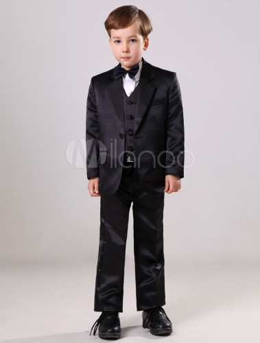 Popular Black 100% Cotton Boys Ring Bearer Suits - Milanoo.com