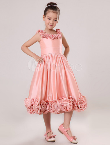 Multicolor Taffeta Pink Sash Flower Girl Dress - Milanoo.com