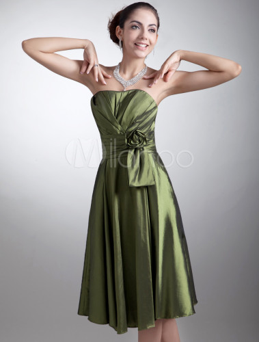 Strapless Taffeta  Dark Green  Grace Bridesmaid  Dress  