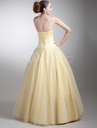 Ball Gown Daffodil Sweetheart Neck Tiered Net Prom Dress - Milanoo.com