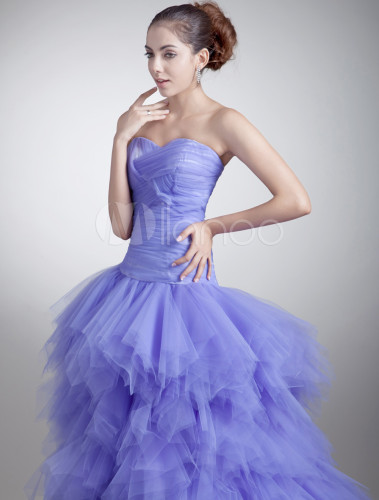 Lavender Net Tiered Sweetheart Neck Floor-Length Prom Dress - Milanoo.com