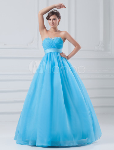 Organza Prom Dress Aqua Sweetheart Ball Gown Quinceanera Dress Beading ...