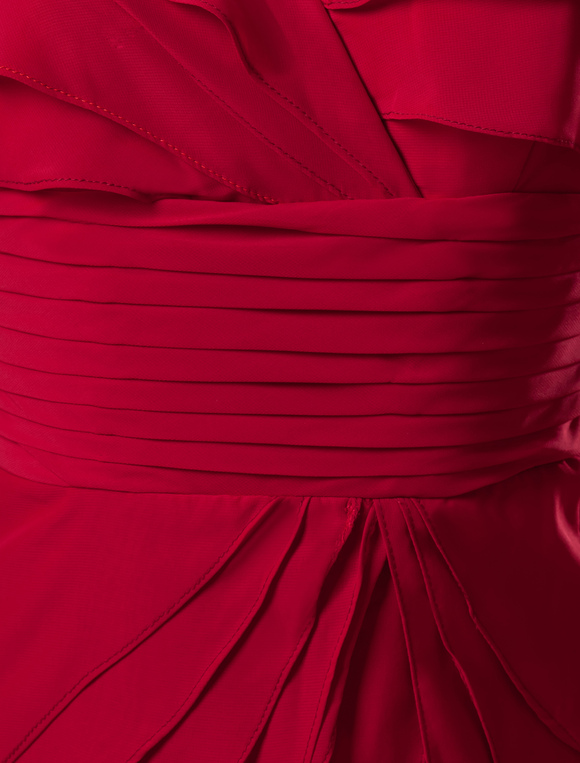 Mariage Robes de Cérémonie | Robe de soirée rouge en chiffon col V longueur genou - SX61921