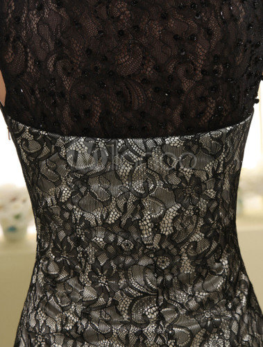 Elegant Sheath Black Lace Asymmetrical Women's Prom Dress Milanoo ...