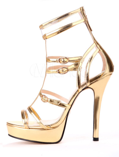 Sexy Gold Metallic Stiletto Heel Fashion Gladiator Sandals - Milanoo.com