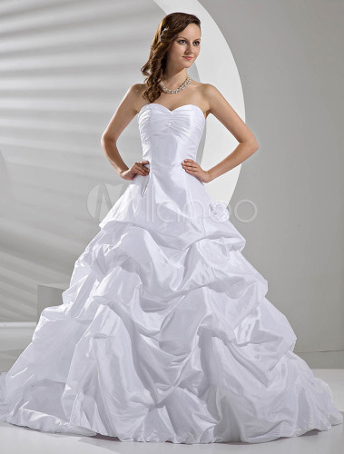 Ball Gown Strapless Train Taffeta Wedding Dress - Milanoo.com