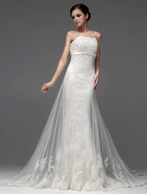 Elegant Strapless Beading Mermaid Wedding Dress For Bride - Milanoo.com