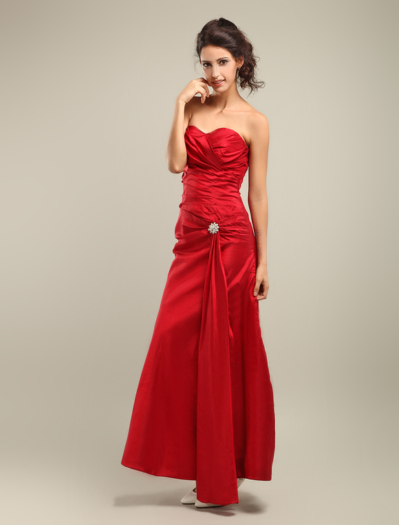 Fuchsia A-line Strapless Sweetheart Taffeta Evening Dress - Milanoo.com