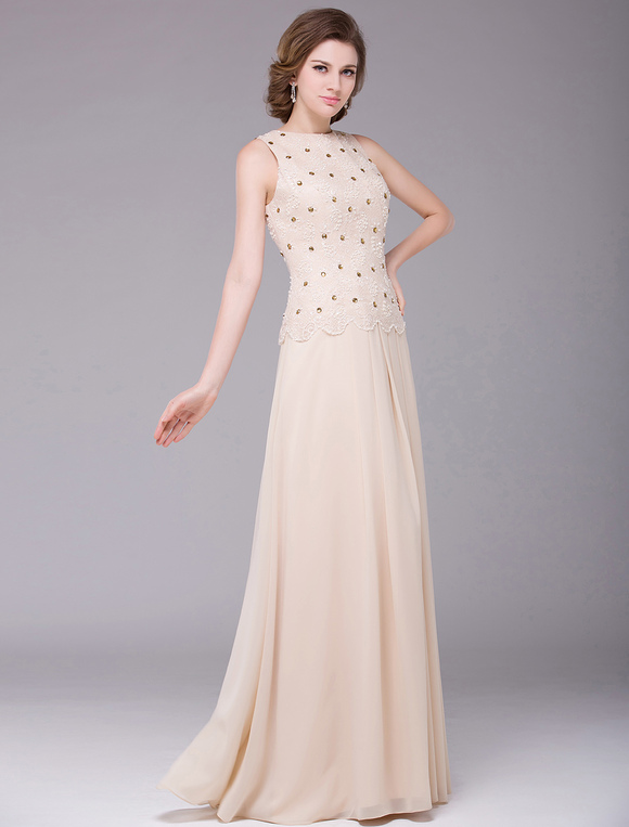 Champagne Sleeveless A-line Chiffon Mother of the Bride Dress Wedding ...