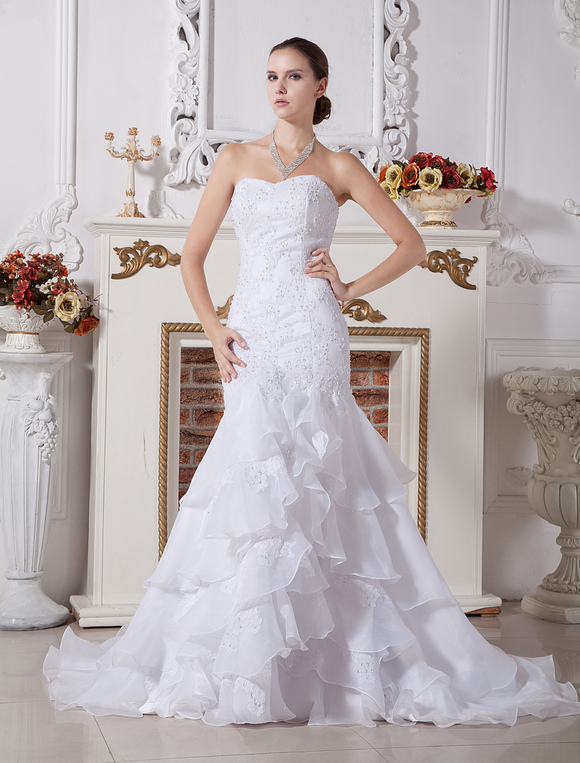 Sweetheart Mermaid Trumpet Beaded Embroidery Organza Wedding Dress ...