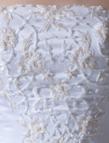 Romantic White A-line Strapless Beading Net Wedding Gown - Milanoo.com