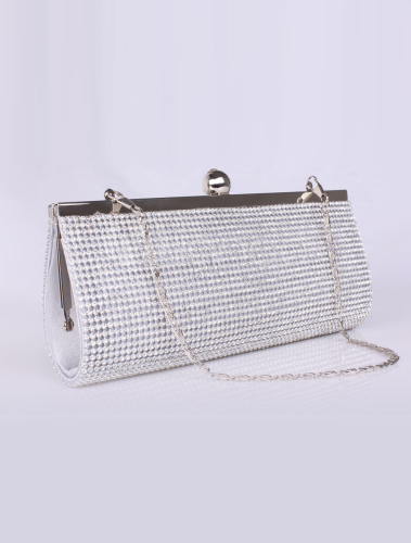 Shiny Silver Horizontal Shape Rhinestone Satin Evening Bag For Women ...