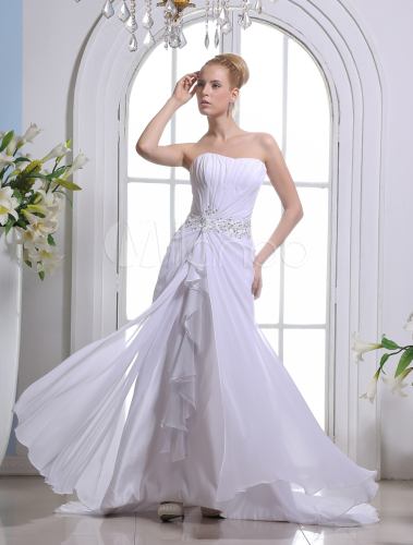 White Strapless Chiffon Bridal Wedding Gown - Milanoo.com