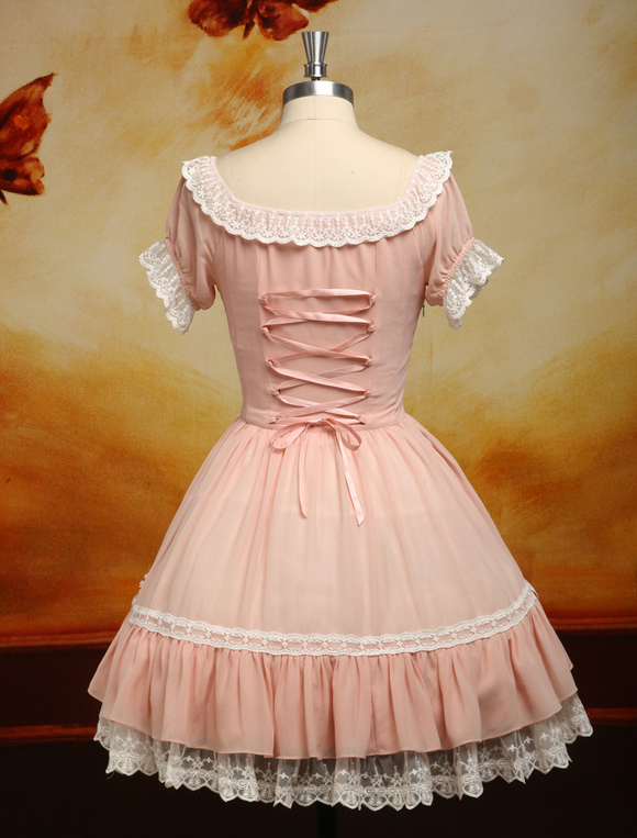 Sweet Pink Bow Chiffon Lolita One-Piece - Milanoo.com