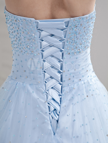 Glamorous Ball Gown Light Sky Blue Tulle Quinceanera Dress - Milanoo.com