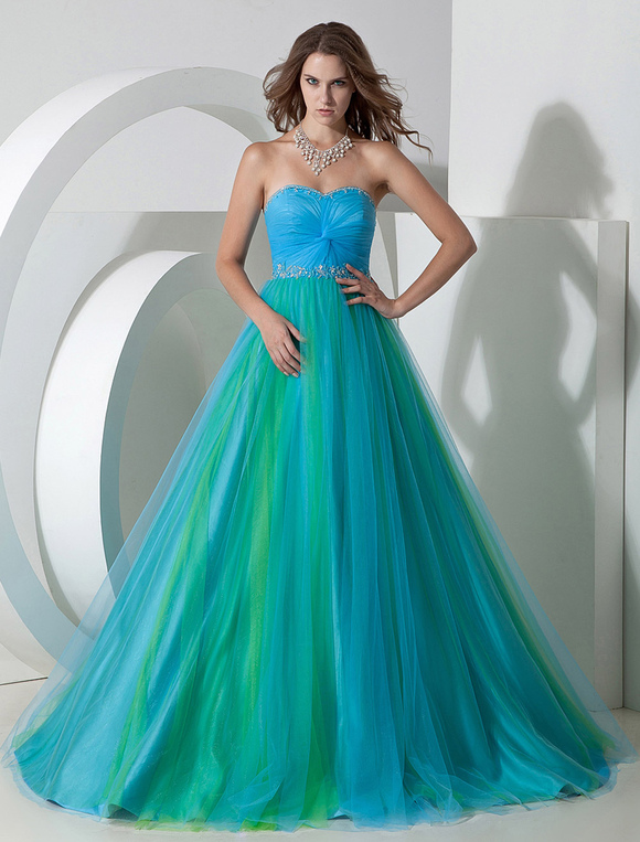 Two-Tone Prom Dress Twisted Ruched Lace Up Tulle Satin Dress - Milanoo.com