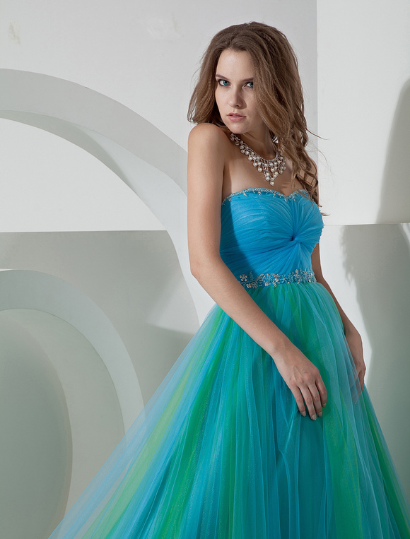 Two-Tone Prom Dress Twisted Ruched Lace Up Tulle Satin Dress - Milanoo.com