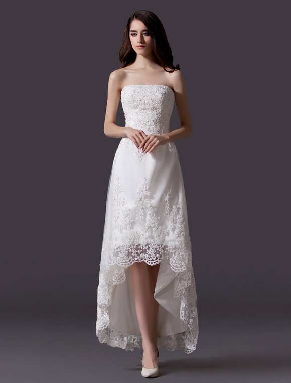 Boda Vestidos de novia | Vestido de novia de tul con escote palabra de honor de cola asimétrica - QC39242