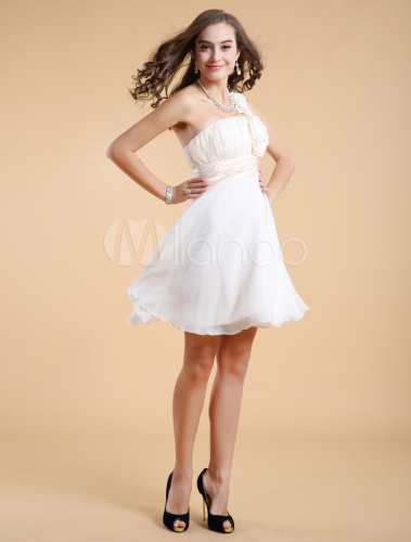 Chiffon One Shoulder Corset Pleated Bridesmaid Dresses with Slit