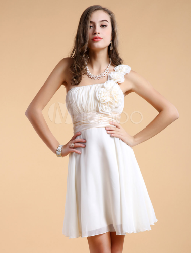 One Shoulder Pleated Chiffon Champagne Bridesmaid Dresses
