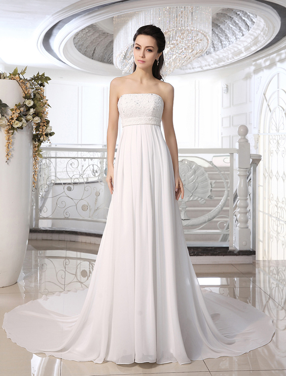 Boda Vestidos de novia | Vestido de novia de chifón con escote palabra de honor - EX24061