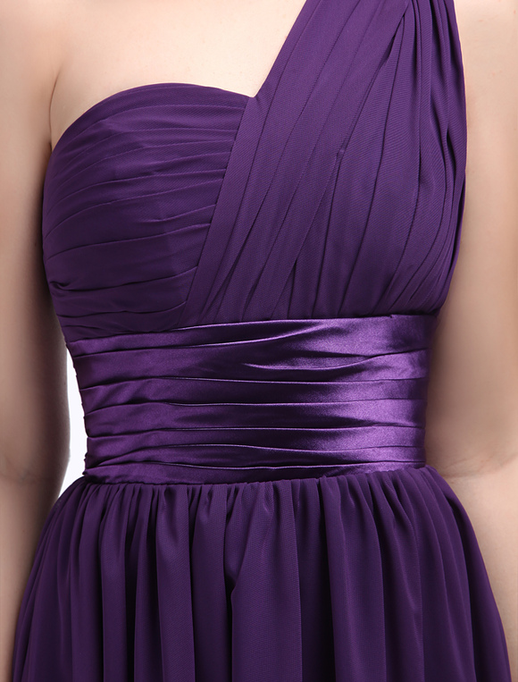 Boda Vestidos de banquete | Vestido de damas de honor de chifón de color lavanda con escote a un solo hombro con faja mini - YC96105