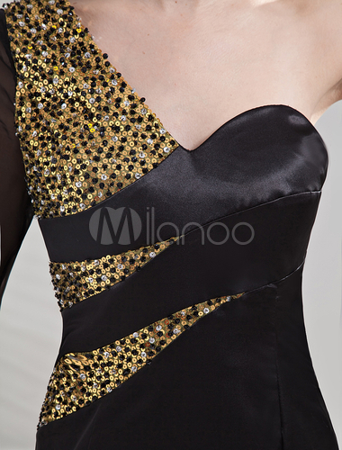 Black One-Shoulder Mini Length Sequin Cocktail Dress - Milanoo.com