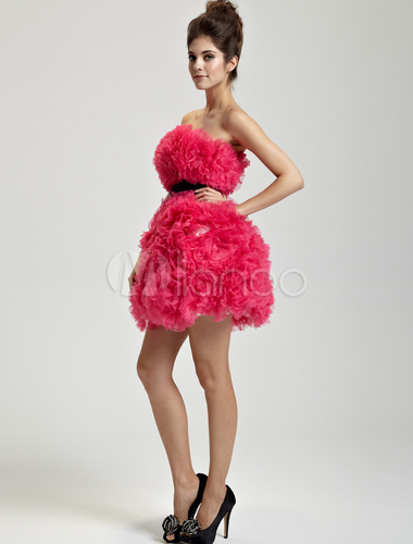 Vestito da Cocktail fucsia dolce in tulle con cintura - Milanoo.com