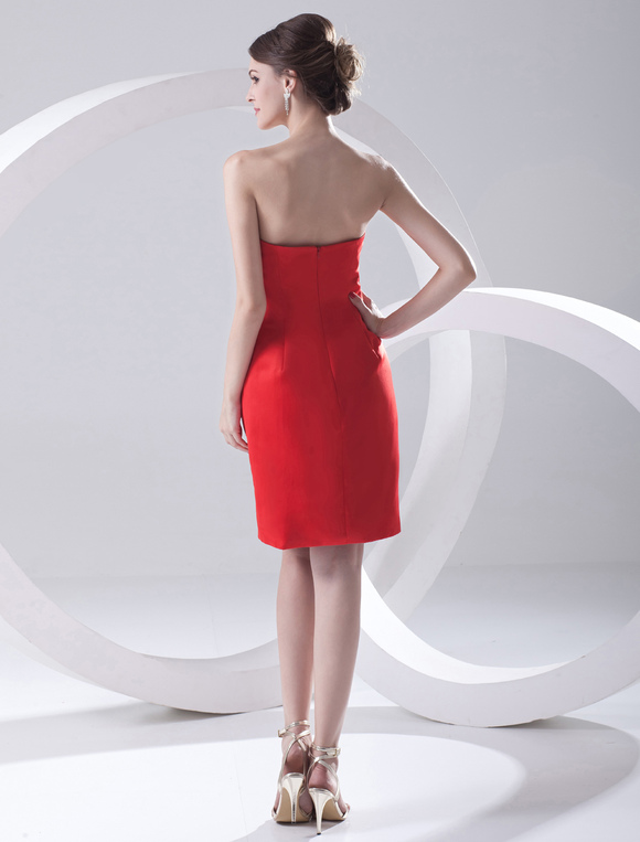 Sheath Red Satin Strapless Knee-Length Women's Cocktail Dress - Milanoo.com