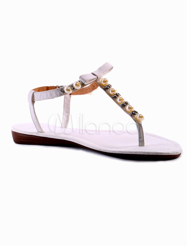 Fashion Pearls PU Leather Bohemian Womens Flat Sandals - Milanoo.com