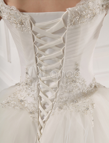 White Off-The-Shoulder Beading Tulle Bridal Wedding Dress - Milanoo.com