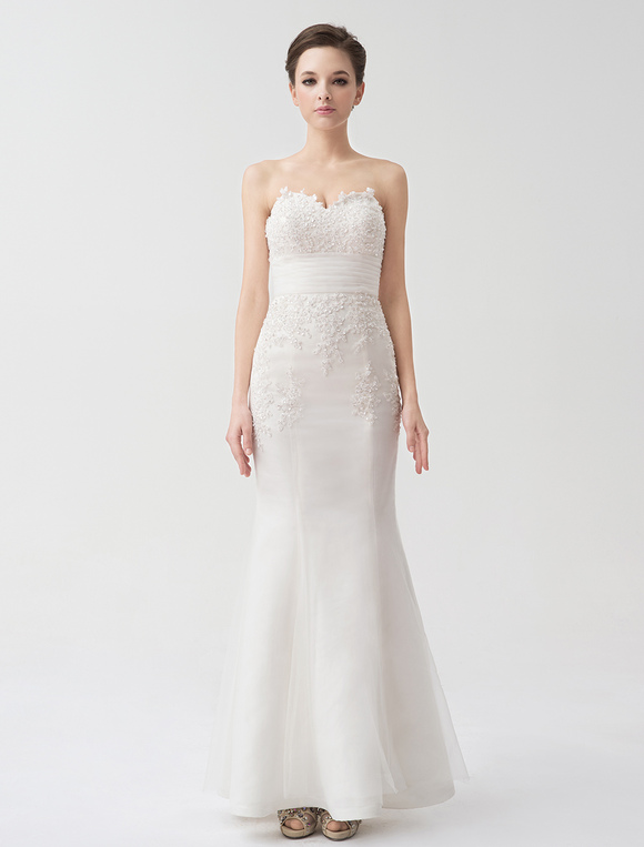 Panel Train Sweetheart Sheath Ivory Bridal Wedding Dress With Beading Milanoo