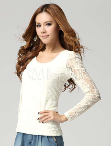 Adorable t shirt écru blanc unicolore avec dentelle de