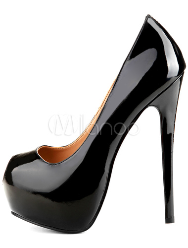 Black High Heels Women Dress Shoes Peep Toe Platform Slip On Pumps ...