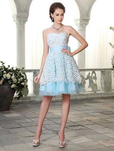 A-line Light Sky Blue Lace Prom Dress Milanoo - Milanoo.com