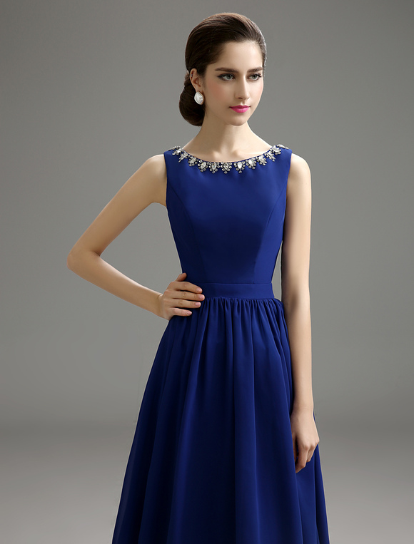 Blue Prom Dress 2018 Short Chiffon Beaded Cocktail Dress Royal Blue