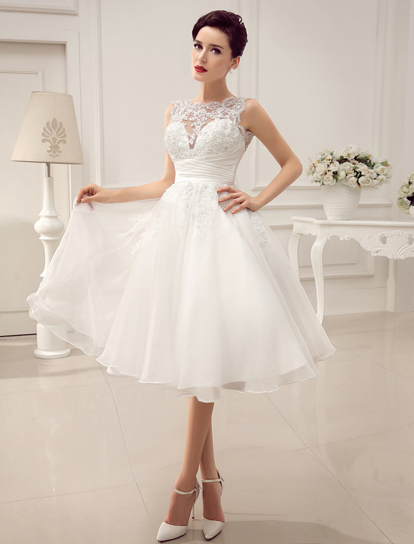 Short Beaded Wedding Dress - Wedding