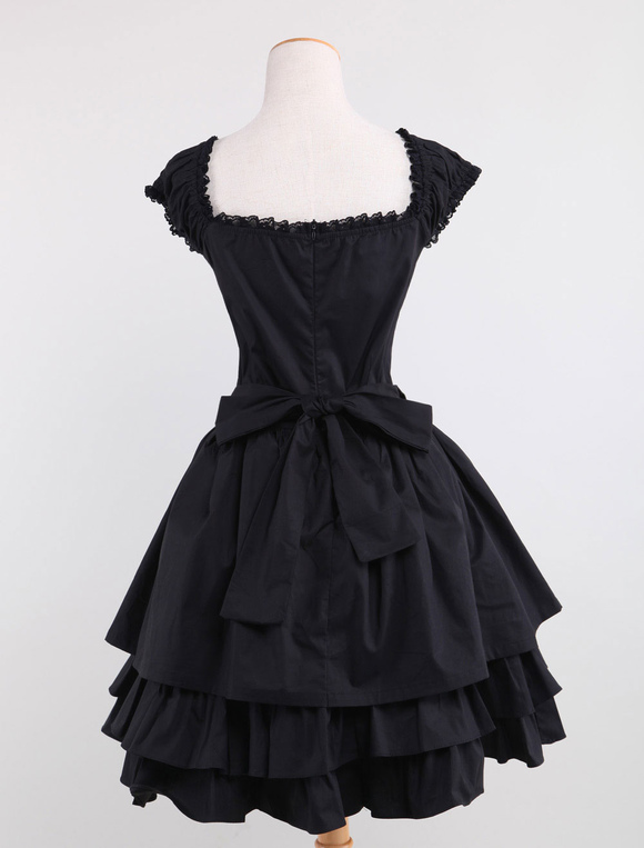 Gothic Lolita Dress Op Black Square Neck Short Sleeve Ruffle Tiered Lolita One Piece Dress Milanoo Com