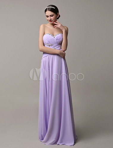Lavanda lungo aperto senza spalline in Chiffon indietro bordare abito  plissettato con corpetto increspato - Milanoo.com