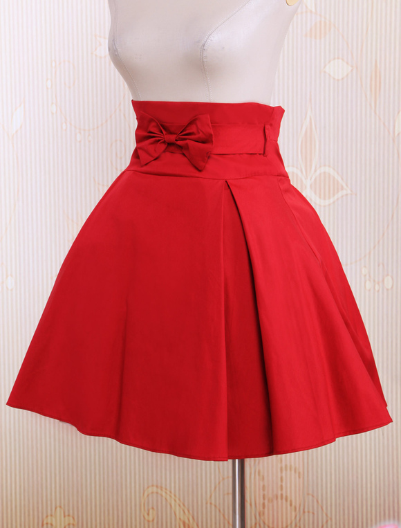 Simple Dark Red Bow Cotton Lolita Skirt - Milanoo.com