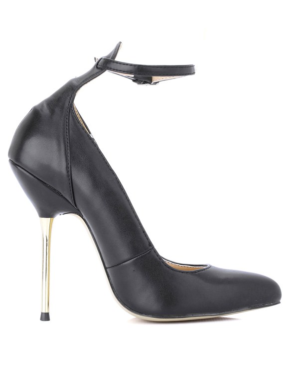 black pointed toe heels with strap