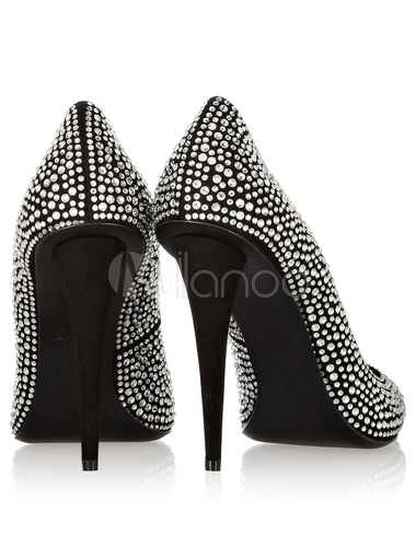 black rhinestone pointed heels