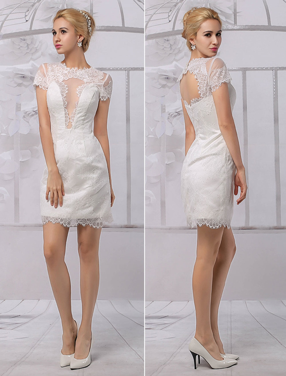 Boda Vestidos de novia | Vestido de novia de encaje con escote redondo Milanoo - TI92441