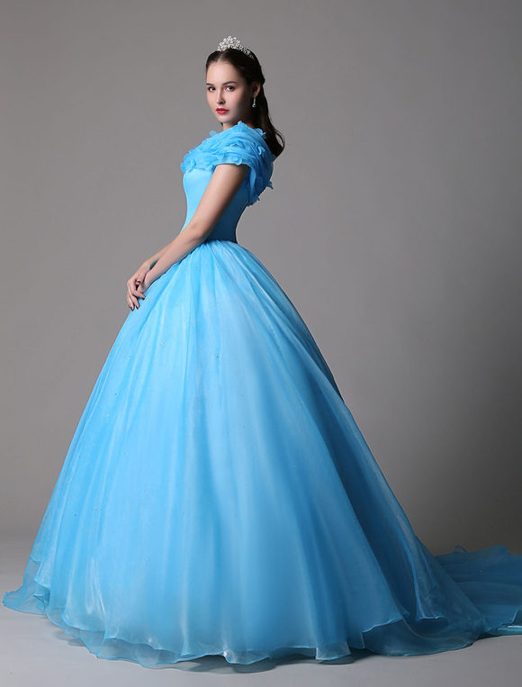 Cyan Ball Gown Dress Organza Cinderella Off The Shoulder Quinceanera ...