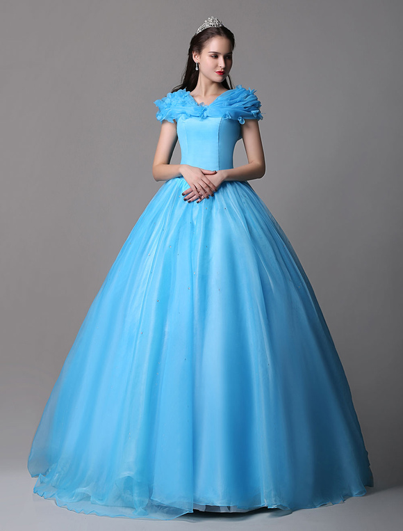 Cyan Ball Gown Dress Organza Cinderella Off The Shoulder Quinceanera ...