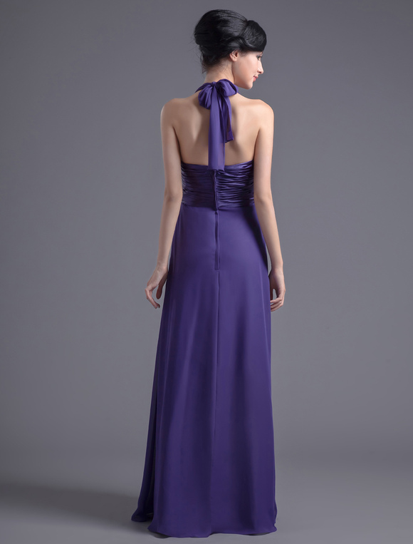 Halter Bridesmaid Dress Royal Purple Prom Dress Empire Waist Chiffon ...